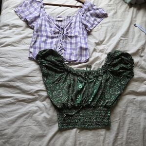 SO Purple Plaid and Green Paisley Crop Tops Lot Of 2